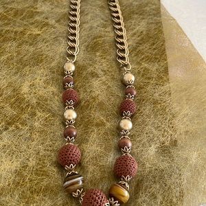 16” long gold and taupe beaded necklace